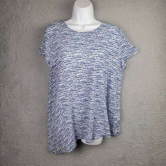 J Jill Pure Jill Tunic Tee Top Womens M Blue White Linen Blend Asymmetric Hem - Picture 11 of 16